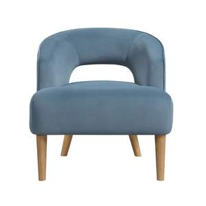 Sedia da soggiorno contemporanea di lusso 1 pezzo seduta in velluto blu peluche con gambe in legno massello stile unico accento mobili - Product Image 2