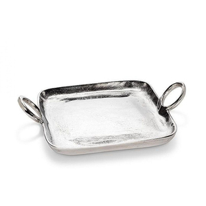 Juego de bandejas de servicio de aluminio plateado de lujo, hechas a mano, con elegantes asas con diseño de flor de lis, bandeja decorativa rectangular de primera calidad - Product Image 5