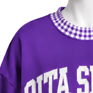 Sweat-shirt violet oversize à col rond pour homme avec bordure à carreaux vichy, manches longues, pull décontracté, mode streetwear, haut de sport athlétique - Product Image 5