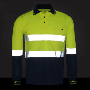 Camiseta Polo de Trabajo de Alta Visibilidad de Manga Larga y Alta Calidad con Cinta Reflectante para Seguridad en la Construcción - Product Image 4
