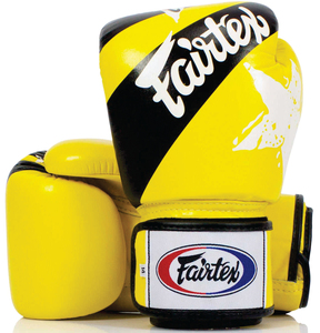 ถุงมือชกมวย Fairtex MMA สีเหลืองดำ แบบขายส่ง ผลิตตามสั่ง หนังแท้ 100% ระบายอากาศได้ดี สำหรับมวยไทย ซานด้า ขนาด 12 ออนซ์ - Product Image 1