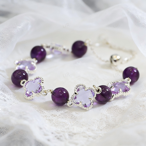 Pulsera de Trébol de Cuatro Hojas con Cristal de Amatista Transparente Rosa, Amuleto de la Suerte Feng Shui, Joyería Minimalista para Mujer - Product Image 4