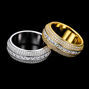 Anillo de Moissanita Redonda y Princesa con Engaste Pavé y Canal, Chapado en Oro de 14K, Unisex, Regalo de Aniversario, ¡Venta Caliente! - Product Image 4