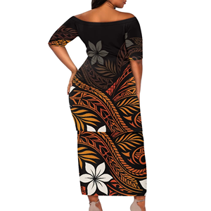 Custom Logo Polynesian Tribal Designs Samoan Puletasi Hibiscus <b>Flower</b> Elegant Summer Loose Silhouette Dress - Product Image 2