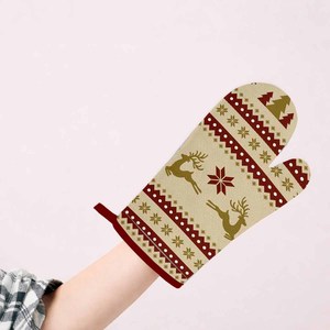 Nouveaux gants de four de Noël imprimés, isolants thermiquement pour la cuisine, en coton, avec logo personnalisé. - Product Image 4