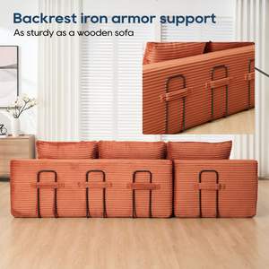 ผ้าลูกฟูกสีส้มรูปตัว L สำหรับโซฟาเมมโมรี่โฟมโครงเหล็กแปลงสภาพโซฟาสำหรับห้องนั่งเล่นโฮมเธียเตอร์ไม่มี - Product Image 4