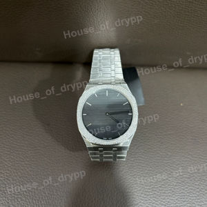 Montre de luxe minimaliste en acier inoxydable avec cadran rond et lunette sertie de diamants Moissanite VVS, montre élégante et fine pour homme et femme - Product Image 1