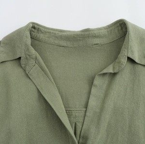 Camisa de Lino para Mujer, Cuello Camisero, Color Sólido, Estilo Casual para Uso Diario, Corte Regular - Product Image 1