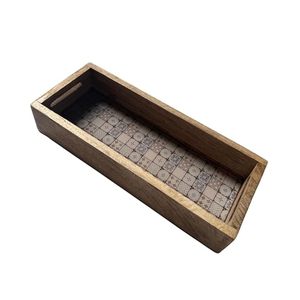 Plateau décoratif en bois rectangulaire, plat de service fait main à motifs, plat à collation pour la maison, les mariages et les fêtes - Product Image 1