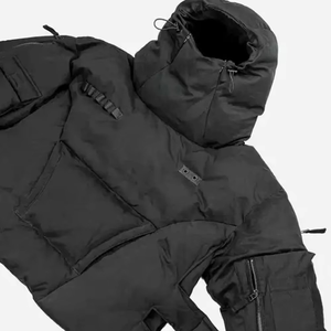 Veste d'hiver légère personnalisée pour homme, style streetwear, pull-over, style bulle, noire, imperméable, respirante, avec poches cargo - Product Image 4