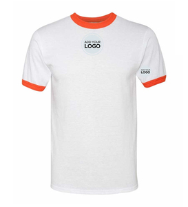 Ringer <b>Ring</b>-spun Cotton Tee t Shirts Double Needle Stitched Hemmed Bottom Contrast Color Collar and Cuffs T Shirt - Product Image 1