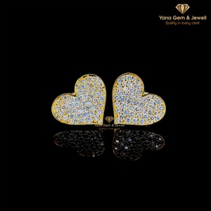 Boucles d'oreilles en or massif 14 carats avec diamants CVD cultivés en laboratoire, taille ronde premium, couleur D-E-F, clarté VVS-VS, 1,50 TCW, design cœur romantique pour femme - Product Image 1