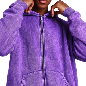 Men's Purple Acid Wash Tracksuit Full <b>Zip</b> <b>Hooded</b> Sweatshirt With Cargo Pants Solid Color 100% Cotton Casual Wear - Product Image 4