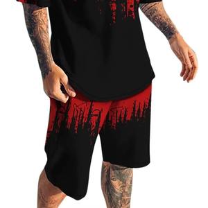 Conjunto de Camiseta y Pantalones Cortos Transpirables de Verano para Hombre, Diseño de Goteo Rojo y Negro, Atuendo Informal de Dos Piezas, 100% Algodón, Personalizado - Product Image 2