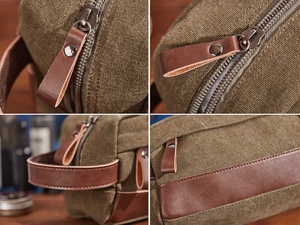 Trousse de toilette/Dopp Kit pour homme toile avec cuir véritable sans pochette mode toilette voyage maquillage sac cosmétique - Product Image 2