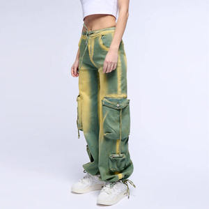 Pantalones Cargo Tie Dye de Cintura Alta, Pierna Ancha, Corte Holgado, Algodón, Estilo Urbano, Pantalones de Mujer, Cierre con Cordón, Verano - Product Image 2