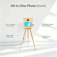 Photomaton vintage en bois avec écran tactile de 15,6 pouces, compatible avec l'imprimante DNP620, l'appareil photo et le flash, pour les mariages, les célébrations et les fêtes