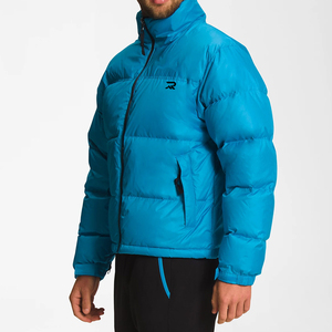 Chaqueta Acolchada Azul para Hombre, Cuello Alto, Cierre de Cremallera, Resistente al Viento, Rellena de Plumón, Abrigo Casual de Invierno, Largo Regular - Product Image 1