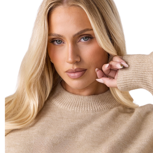 Womens Beige Knitted Crew Neck Sweater and Wide Leg <b>Pants</b> Set Soft Touch Lounge Wear Casual Winter Co Ord Outfit - Product Image 4