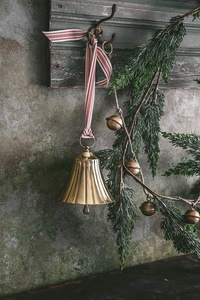 Campana Colgante de Latón Acanalado con Lazo Decorativo para Árbol de Navidad, Repisa, Entrada, Porche y Decoración Festiva del Hogar - Product Image 2