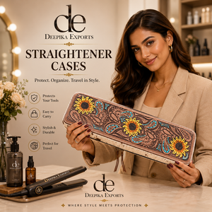 Hand Tooled <b>Leather</b> Heat Resistant <b>Leather</b> Travel Case Hair On Hide Hot Sale Straightener & Curling Cases for Hair <b>Tools</b> - Product Image 6