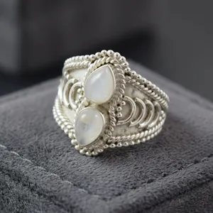 Rainbow Moonstone 925 Sterling <b>Silver</b> <b>Statement</b> <b>Ring</b> Handmade Natural Gemstone Boho Jewelry Women's Fashion Wholesale - Product Image 5