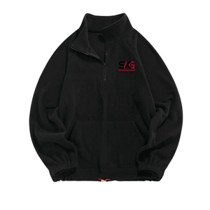 <b>Black</b> <b>Women's</b> Quarter Zip <b>Fleece</b> Pullover Hoodie Stand Collar Washed Softshell Jacket with Front Logo Pocket for Winter - Product Image 1