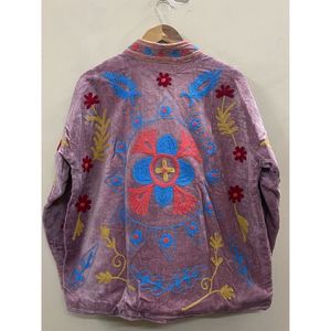 <b>Women's</b> Purple <b>Velvet</b> <b>Jacket</b> Mandarin Collar Floral Embroidery Prairie Chic Autumn Coat Handmade Suzani <b>Velvet</b> <b>Jacket</b> - Product Image 3