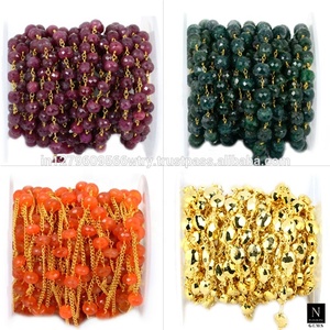 Pierre précieuse cornaline à facettes rondes breloques en fil enroulé de chaîne de chapelet bricolage - Product Image 5