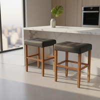 Table basse moderne sans dossier en cuir PU rembourré avec structure en bois d'hévéa pour salon, meuble décoratif durable et facile à nettoyer