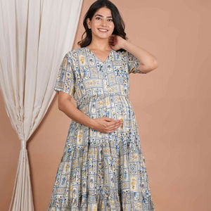 Ladies Maternity Dress Button Front Short Sleeve Pregnancy Midi Ladies Maternity Dress <b>Nursing</b> Breastfeeding Breathable Summer - Product Image 1