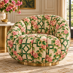 Tissu d'ameublement tissé léger et respirant imprimé motif treillis floral Bougainvillea rose et vert pour canapé et chaise - Product Image 2