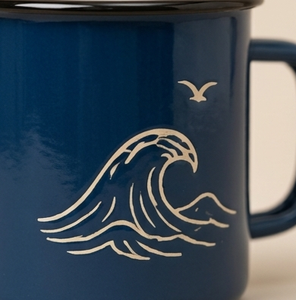 Premium Dark Blue Iron Enamel <b>Camp</b> Mug Custom Ocean Wave and Seagull Graphic Design Shatterproof Metal Coffee <b>Cup</b> for Hiking - Product Image 4