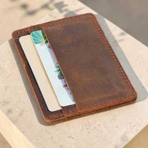 Zippered Leather <b>Card</b> Holder <b>RFID</b> Blocking Slim Credit <b>Card</b> Case Custom Logo Men's Front Pocket <b>Wallet</b> LNCR-0033C - Product Image 5