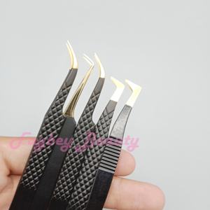 Pinzas de acero inoxidable de alta calidad, bolsa negra, hecha en fábrica, 6 uds., punta de Color negro, pinzas de extensión de pestañas, punta de fibra - Product Image 4