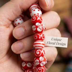 White <b>Red</b> Lampwork Glass <b>Beads</b> Roundel Disc Shape 16-18mm| Handmade Loose <b>Beads</b> for Jewelry Making DIY Craft Strand 8x1x1 Inches - Product Image 3