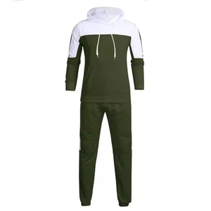 Ensemble sweat-shirt à capuche et jogging pour homme, couleur unie vert olive, coupe ample décontractée, manches longues, en coton, tenue de sport pour l'automne - Product Image 2