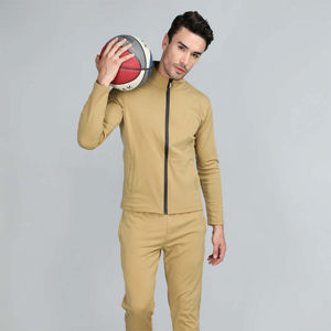Survêtement Homme Personnalisé Moutarde Entièrement Zippé à Manches Longues Décontracté pour l'Automne avec Poches Latérales Coupe Droite Couleur Unie - Product Image 4