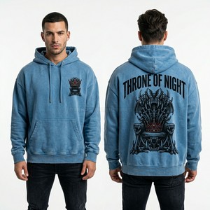 The Dark Chronicle Graphic Zip Up Hoodie Mens Custom Vintage News Print Sweatshirt Blue Acid Wash Oversized Full Zip Hoodie - Product Image 6
