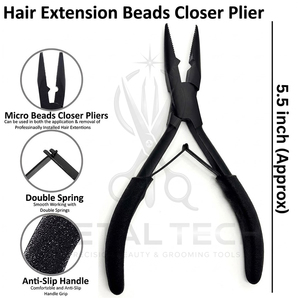 Kit professionnel d'application et de retrait d'extensions capillaires noir mat, comprenant des pinces, des ciseaux, une aiguille à boucle, des clips avec étui de rangement - Product Image 4