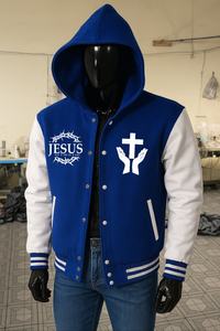 Nouvelle veste de baseball chrétienne pour homme avec capuche, bleu et blanc, broderie JESUS, boutons-pression, style streetwear - Product Image 6