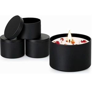 Black metal <b>candle</b> containers for <b>candle</b> making with lids <b>bulk</b> wholesale factory supplier - Product Image 1