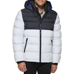 <b>Men</b> Black <b>White</b> <b>Puffer</b> <b>Jacket</b> Hooded Winter Insulated Coat Lightweight Warm Bubble <b>Jacket</b> Zipper Outdoor Streetwear Wholesale - Product Image 1