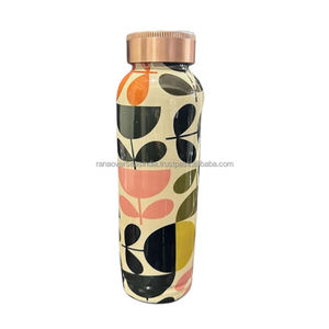 Bouteille d'eau en cuivre pur de luxe et de haute qualité Navire en cuivre imprimé floral pour boire Augmentez votre consommation d'eau - Product Image 1