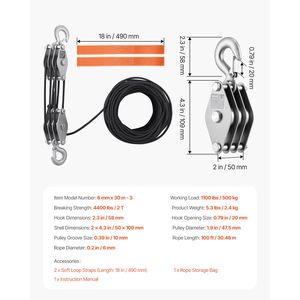 Sistema di Sollevamento Elettrico per Carichi Pesanti, Forza di Rottura 4400 Libbre, Fune da 100 Piedi, Puleggia 5:1, 2 Anelli Morbidi, Ruote in Metallo - Product Image 5