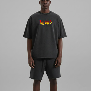 T-shirt en coton 100% de haute qualité, 340 g/m², écologique, avec logo personnalisé imprimé en sérigraphie, coupe classique, respirant, épaules tombantes, délavage acide - Product Image 1