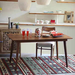 Mid-Century Modern <b>Solid</b> Teak <b>Wood</b> Dining <b>Table</b> - Curved Edge 4 Seater Space Saving Furniture | Pindel Handicraft - Product Image 1