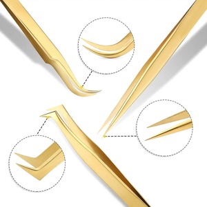 INSTRUMENTS CHIRURGICAUX BAFA – Lot de 3/5 pinces à sourcils droites professionnelles en acier inoxydable plaqué or pour femmes, antistatiques - Product Image 1