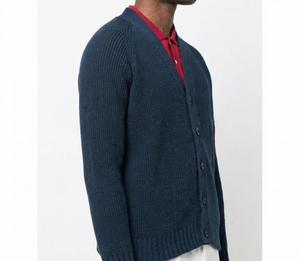 Navy Blue Rib Knit V Neck <b>Cardigan</b> Acrylic Wool Blend Button Down Long Sleeve Outerwear <b>Sweater</b> Custom Design <b>Men's</b> <b>Cardigans</b> - Product Image 2