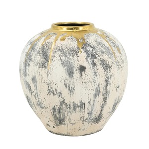Vase en métal fait main, style shabby chic, finition blanc gris vieilli, bord doré, pièce décorative pour table, pour la décoration de la maison - Product Image 5